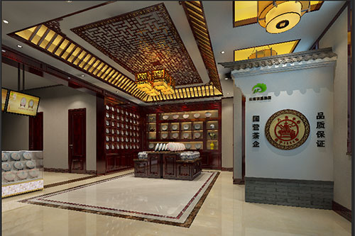 武江古朴典雅的中式茶叶店大堂设计效果图