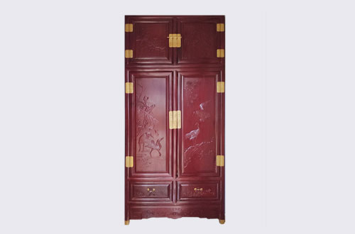 武江高端中式家居装修深红色纯实木衣柜